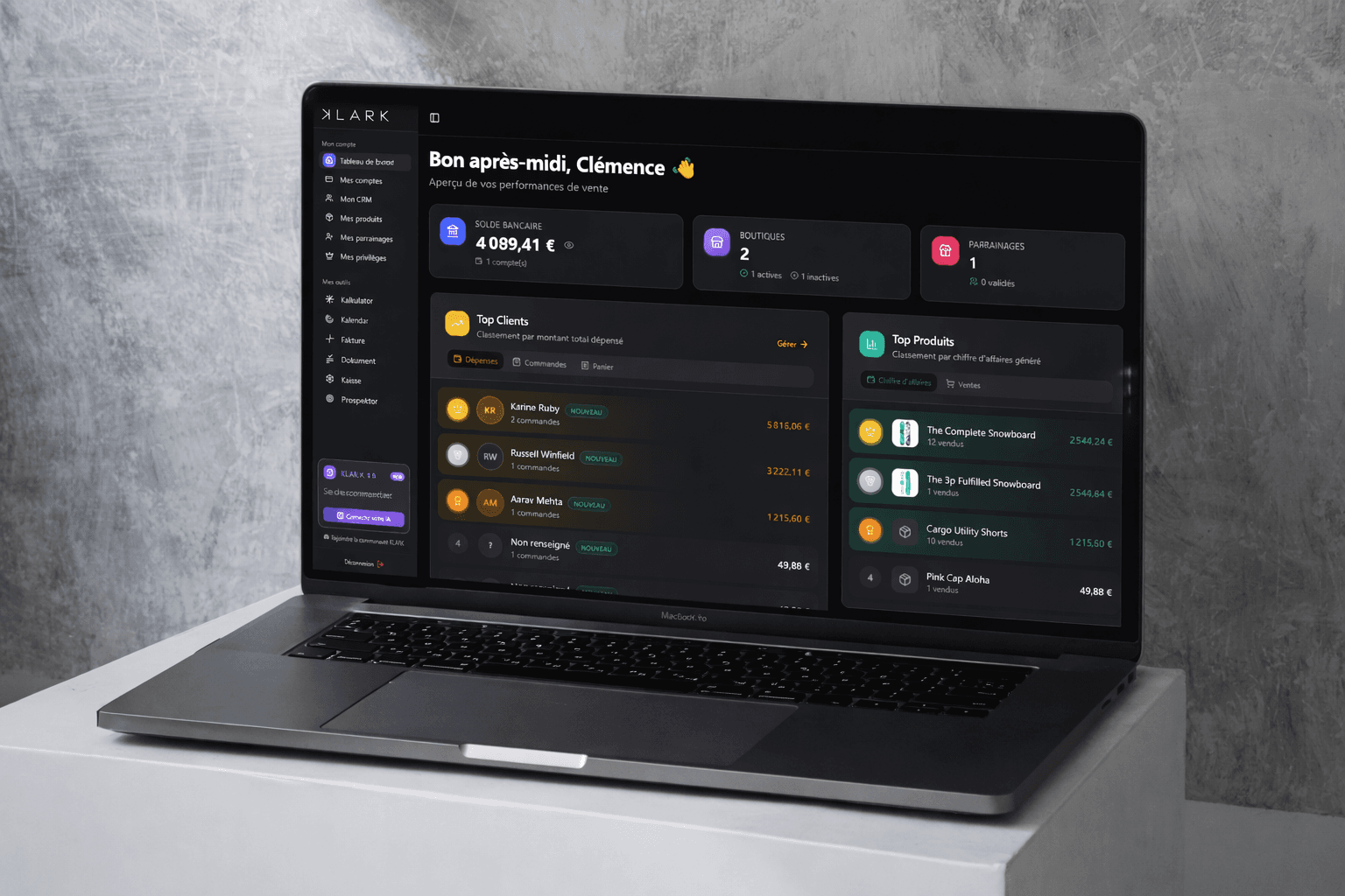 Tableau de bord Klark — Vue d’ensemble